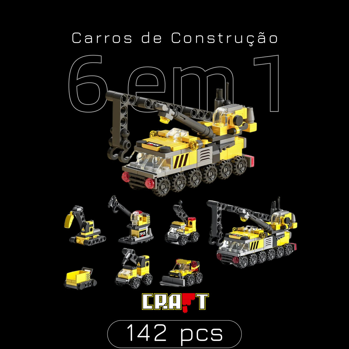 6 Carros de Construção em 1 (142 pçs)