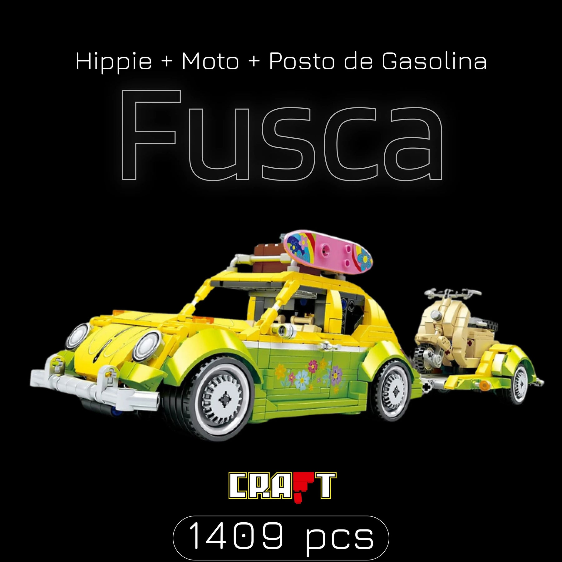 Fusca Hippie + Moto + Posto de Gasolina (1409 pçs)